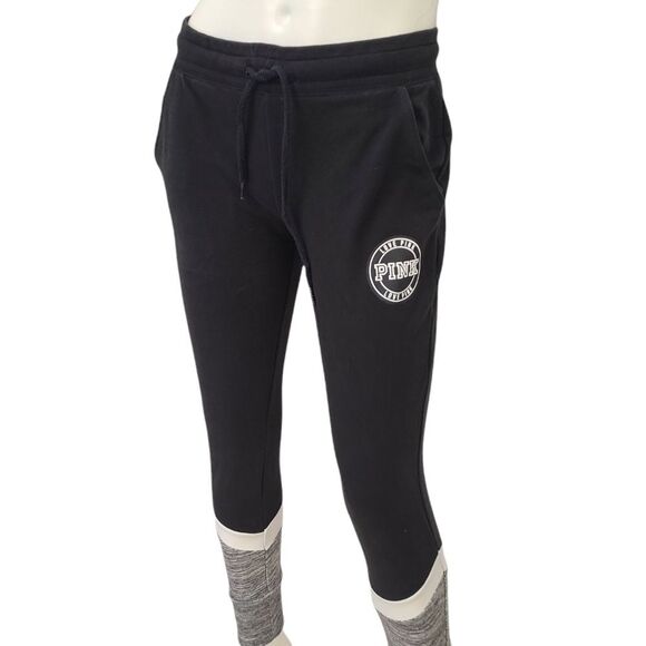 PINK Victoria's Secret Black Joggers Womens sz Small - Picture 1 of 8